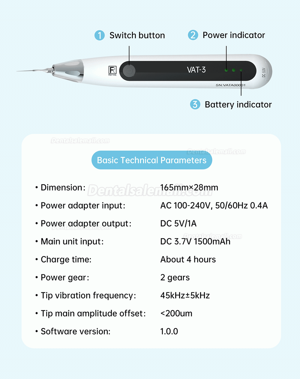 REFINE VAT-3 Dental Endo Ultra Activator Endoactivator Sonic Irrigator Cordless For Endodontic Treatment